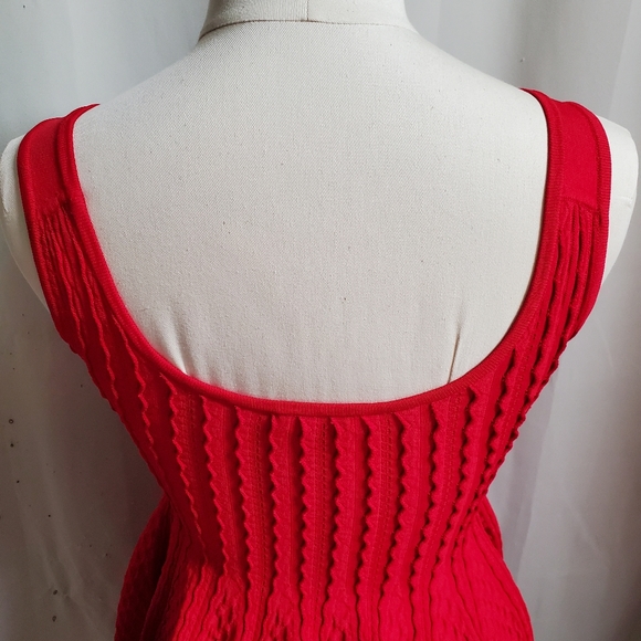 BEBE red cocktail a-line dress used once for a shoot. Lettuce stitching - Picture 7 of 12